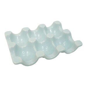 Fishs Eddy Light Baby Blue Ceramic 6 Well Vintage Egg Holders Trays 6.75" x 5"